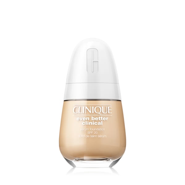 Even Better Clinical™ Serum Foundation SPF 20, Fondul de ten cu acoperire completă 24 de ore perfecționează instantaneu cu un finisaj mat, plus îmbunătățește vizibil pielea cu tehnologia cu 3 seruri.