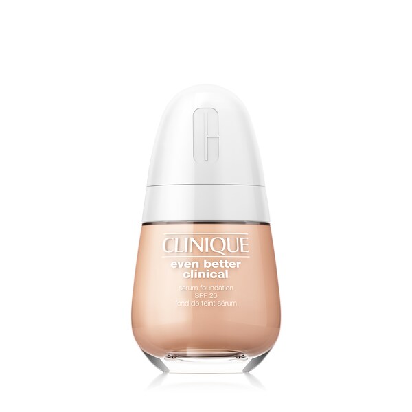 Even Better Clinical™ Serum Foundation SPF 20, Fondul de ten cu acoperire completă 24 de ore perfecționează instantaneu cu un finisaj mat, plus îmbunătățește vizibil pielea cu tehnologia cu 3 seruri.