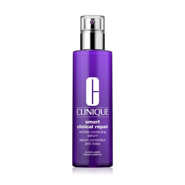 Clinique Smart Clinical Repair™ Wrinkle Correcting Serum, Het meest geavanceerde anti-ageing serum van Clinique met 9,5% peptiden en 1% geavanceerde retinoïde. Helpt rimpels te verzachten, zichtbaar te liften, glad te strijken en te verstevigen en laat de huid weer stralen. Bij 100% waren de fijne lijntjes en rimpels zichtbaar verminderd.*