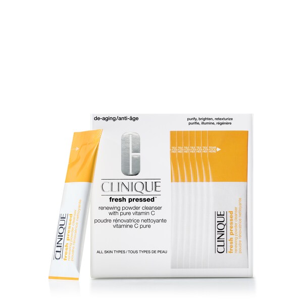 Clinique Fresh Pressed™ Limpiador facial en polvo con Vitamina C, Limpiador en polvo con pura Vitamina C que se activa con agua para una piel más pura, luminosa y con una textura más uniforme.