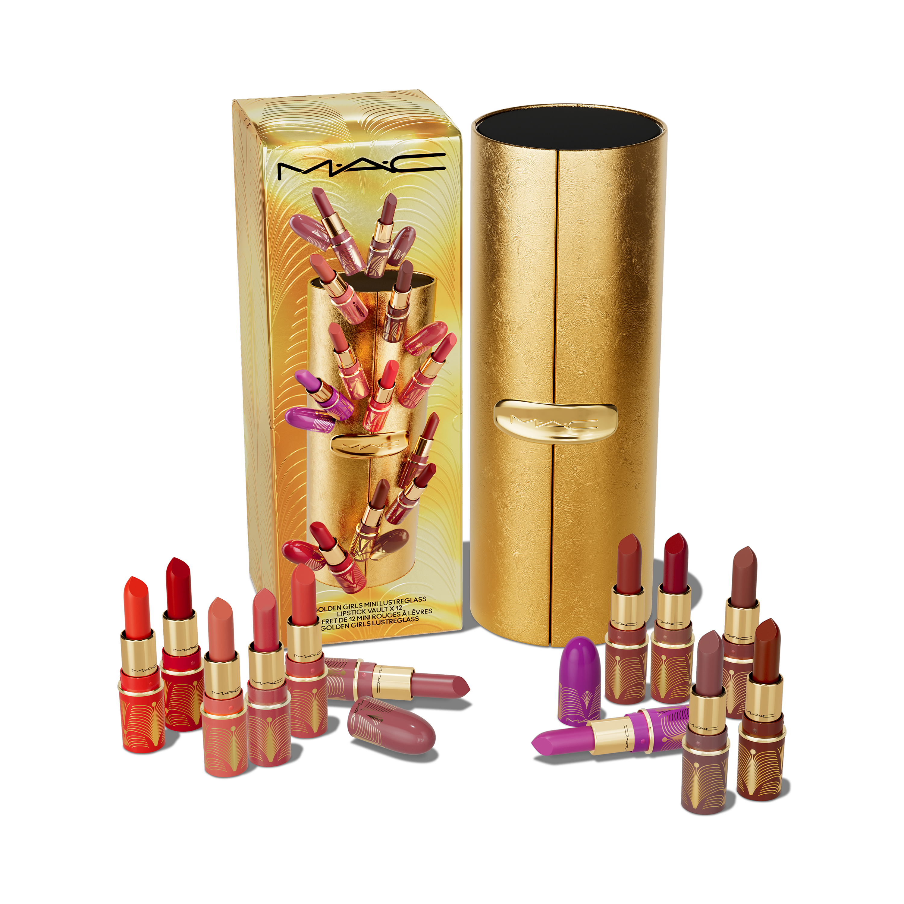 MAC リップスティック ゴールドMAC マック　ミニリップ12本セットとケース Golden Girls Mini Lustreglass Lipstick Vault x 12 | MAC Cosmetics