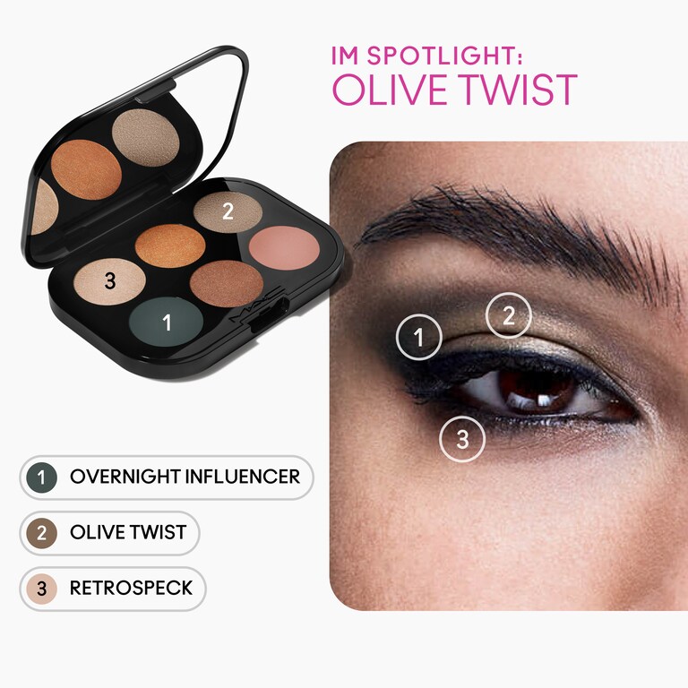 Connect In Colour Eye Shadow Palette: Bronze Influence, Retrospeck, Data Mine, Logged Out, Bronze, Overnight Influencer, Olive Twist, 6.25g, Model